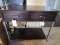 Dark Stained Wood 2 Drawer Entry Table/Desk, 2 Tier, Metal Legs/Pulls