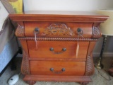 Pair - 2 Drawer Side Desks, Solid Wood, Metal Pulls, Carved Ornate Fern Motif, Pad Feet