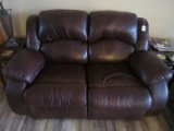 Reclining Burgundy Faux Leather Couch 2 Seat Arm Rests