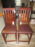 Cherry Wood Veneer Pair Cherry Slat Back Chairs