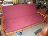 Wood 3 Seat Futon/Couch w/ Red Upholstered Seats
