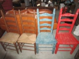 Lot - Wood Chairs, 1 Pair Slat Back/Wicker Seat
