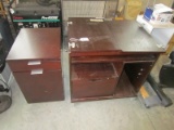 Office Desk Wood Veneer w/ Metal Legs Doors Off, 1 Drawer, Inlay Shelves