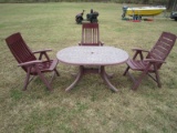 Garden/Patio Table w/ Hartman Fold Out Red Deck Chairs