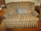 Jetton Furniture Co. Love Seat w/ Tufted Back, Oak Trim, Applied Accent & Pleated Skirt