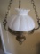 Victorian Era Style Ceiling Hanging Light Fixture w/ Milk Glass Shade & Filigree Accent