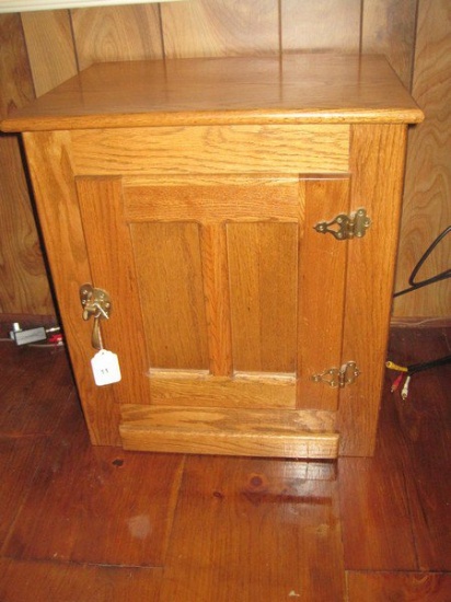 Replica Oak Ice Box Panel Door End Table w/ Brass Hardware