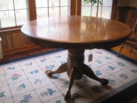 Oak Pedestal Table w/ Star Design Top, Ball & Claw Feet