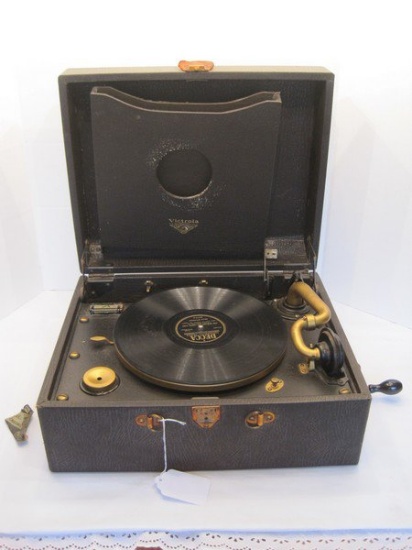 1927 Victor Victrola Portable Phonograph Model VV02-60 Hand Crank Wind Record Players