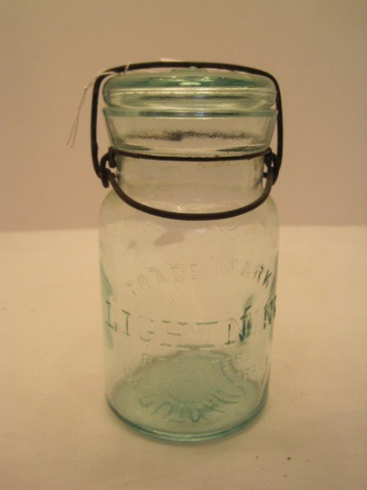 Putman Lightning Blue Glass Canning Jar w/ Wire Lock & Glass Lid #2
