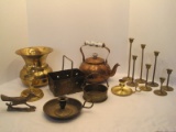 Lot - Brass Spittoon, Basket, Baldwin Candle Stick