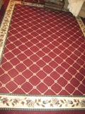 Maroon Lattice Design Rug w/ Floral Foliage Border