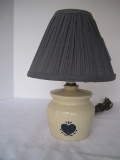 Pottery Crock Style Candle Stick Accent Lamp w/ Country Heart Design