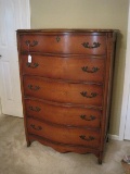 Cherry French Inspired Bow Front Chest of Drawers w/ Foliate Design