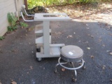 Vintage Medical Stool on Casters & Grey Cart w/ Tray Bins