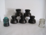 5 Locke Brown Glaze Stoneware Insulators, Whitall Tatum No.3 Clear/Hemingray No.12