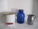 Lot - Enamelware Wooden Handle Pot, Carso Pewter Pitcher w/ Relief Goose Design 7