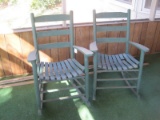 2 Painted Green Slat Seat Rockers