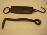 Lot - Excelsior Spring Balance Hanging Scale, Wrought Iron Hook & Cigar Box