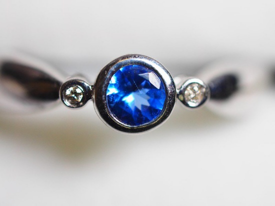 10kt White Gold Natural Diamond & Tanzanite Blue-Violet Round Ring