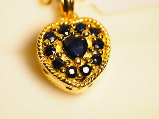 St.Sil Yellow Gold Plated Sapphire & Ruby Reversable Heart Shaped Pendant
