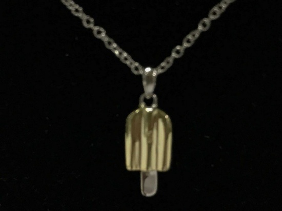 Sterling Silver Rhodium Plated Diamond Popsicle Necklace