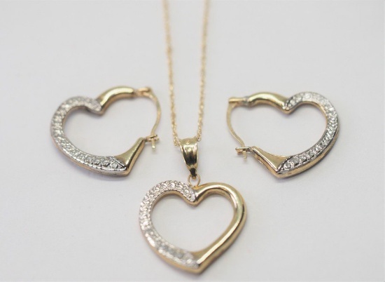 10kt Gold Heart Earrings & Necklace Set