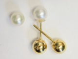Sterling Silver Yellow Gold Plated Fresh Water Pearl 2-in-1 Reversible Earrings
