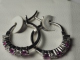 Sterling Silver Created Pink Sapphire Hoop Earrings