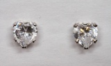 14kt White Gold Cubic Zircon 10kt Yellow Back Heart Shaped Screwback Earrings