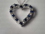 Sterling Silver Created Sapphire Heart shaped Pendant