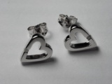 Sterling Silver Rhodium Plated Diamond Heart Shaped Earrings