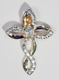 Sterling Silver Gold Plated Cubic Zirconia Cross Shaped Pendant