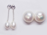 Set - Sterling Silver Freshwater Pearl Drop Earrings & Freshwaters Pearl Earrings