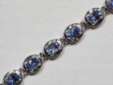 Sterling Silver Tanzanite Ladies Claw Set Fancy Link Stone Bracelet