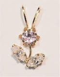 10kt Yellow Gold Pink & White Cubic Zirconia Flower Pendant