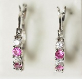 Sterling Silver Created Pink Sapphire September Birthstone Earrings