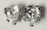 14kt White Gold Cubic Zirconia Heart Shaped Earrings w/ 10kt Backings