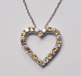Sterling Silver Natural Citrine November Birthstone Heart Shapped Pendant Necklace