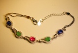 Sterling Silver Emerald Sapphire Ruby Trio Bracelet