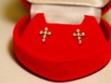 14kt Cubic Zirconia Cross Screwback Stud Earrings