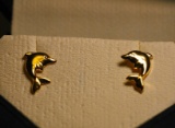 14kt Yellow Gold Dolphin Screwback Stud Earrings