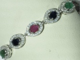 Sterling Silver Natural Sapphire, Ruby, Emerald Bracelet