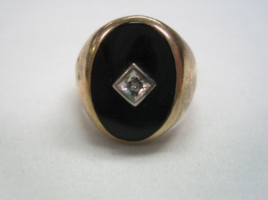 Gent's 14kt. Yellow-Gold Black Onyx Oval & Diamond Ring