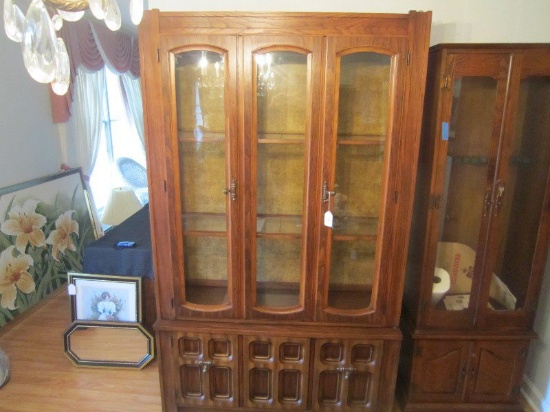 Dark Stained Mahogany Wood China Cabinet 2 Glass Hutch Doors, 2 Hutch Wood Doors