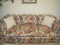 Formal Floral Upholstered Sofa w/ Tufted Cushions & Pleated Skirt