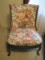 Curved Back Slipper Chair w/ Floral Upholstery & Wood Trim on Cabriole Legs