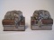 Pair - Plaster Bookends Cat Laying on 2 Books Gilded Antique Patina
