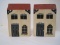 Pair - Pine Wooden Bookends Hand Painted Victorian House w/ Planter Box