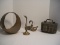 Brass Lot - Modern Design Hammered Finish Basket, Candle Stick 3 1/4